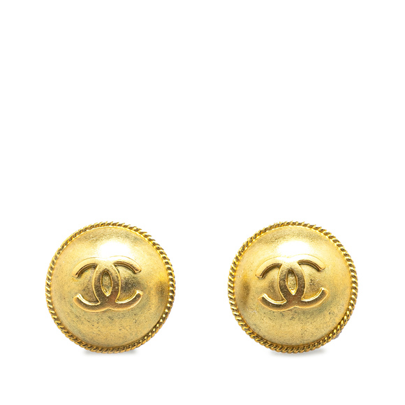 Pre-Loved Chanel Gold Plated CC Round Clip on Earrings - Picture 1 of 3